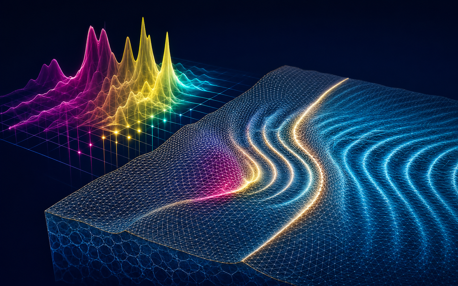 Visualización editorial de un campo computacional y propagación de ondas